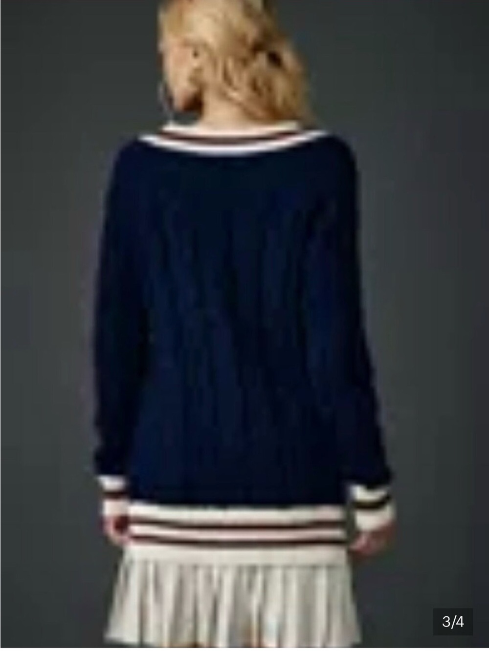 En Saison Navy Cable V-Neck Sweater with Cream & Maroon Trim with attached mini - Picture 3 of 3